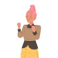 Excited Female with Clenched Fists as Hand Gesture Expressing Salute and Unity Vector Illustration