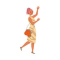 Excited Female with Handbag Waving Hand Showing Positive Gesture Feeling Happiness and Joy Vector Illustration