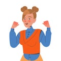 Excited Female Office Employee with Clenched Fists Cheering About Good News Expressing Emotion Vector Illustration