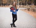 Excited female student feels euphoric celebrating online win success achievement result, young woman happy about good news, Royalty Free Stock Photo