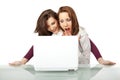 Excited girls laptop Royalty Free Stock Photo