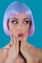 Excited glamour woman with purple hair Royalty Free Stock Photo