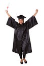 Excited graduate woman holding certificate