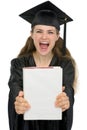 Excited graduation girl student showing book Royalty Free Stock Photo