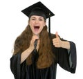 Excited graduation student speaking microphone Royalty Free Stock Photo