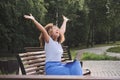 Excited happy black woman is actively rejoicing winning the online lottery, mortgage approval and medical tests. Royalty Free Stock Photo