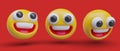 Excited happy emoticon with open mouth. Positive impression, happiness, satisfaction