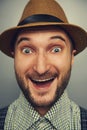 Excited hipster man in straw hat Royalty Free Stock Photo