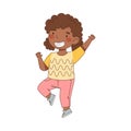 Excited Little African American Girl Jumping with Joy Expressing Happiness Vector Illustration