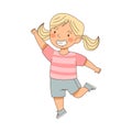 Excited Little Blond Girl Jumping with Joy Expressing Happiness Vector Illustration