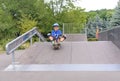 Excited little boy trying out his new skateboard Royalty Free Stock Photo