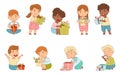 Excited Little Children Opening Gift Box Rejoicing at Present Vector Set Royalty Free Stock Photo