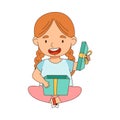 Excited Little Girl Opening Gift Box Rejoicing at Present Vector Illustration Royalty Free Stock Photo