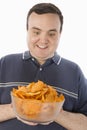 Excited Man Holding Bowl Of Nachos