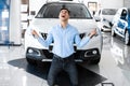Excited Man Screaming Shaking Fists Buying New Car