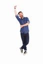 Excited mature man cheering over white background Royalty Free Stock Photo