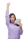Excited Mixed Race Woman Holding the New One Hundred Dollar Bills