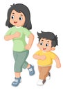 excited mother and son doing morning run Royalty Free Stock Photo