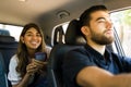 Excited passenger on a carpool service