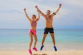 Excited people after workout on the beach