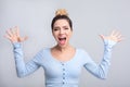 Excited screaming young woman looking on camera Royalty Free Stock Photo