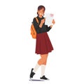 Excited Student Girl Character Beams, Proudly Displaying Her A Test Result, Radiating Achievement And Success Royalty Free Stock Photo