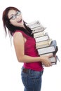 Excited student holding many books Royalty Free Stock Photo