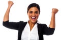 Excited woman with clenched fists Royalty Free Stock Photo