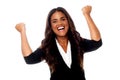 Excited woman with clenched fists Royalty Free Stock Photo