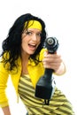 Excited woman with a drill Royalty Free Stock Photo