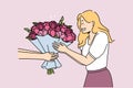 Excited woman get flowers for birthday