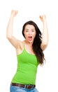 Excited woman with hands in the air Royalty Free Stock Photo