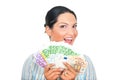 Excited woman showing money Royalty Free Stock Photo