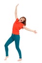 Happy Barefoot Young Woman Is Shouting With Arms Outstretched Royalty Free Stock Photo