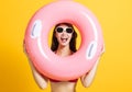 Excited Young beautiful woman wearing swimsuit bikini Royalty Free Stock Photo