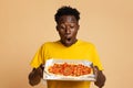 Excited Young Black Man Holding Delivery Box With Italian Pizza Royalty Free Stock Photo