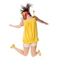 Excited young girl jumping on white Royalty Free Stock Photo