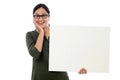 Excited young woman holding white board Royalty Free Stock Photo