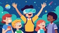 Excitement filled the air as a group of techsavvy kids invited their peers to experience a virtual reality tour of a Royalty Free Stock Photo