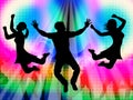 Excitement Jumping Represents Disco Dancing And Activity