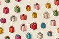 Excitement. Seamless pattern. Bright gift boxes. Hand drawn. Minimalist style Royalty Free Stock Photo