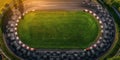 Exciting Aerial Shot Of A Dynamic Racecourse With Checkered Finish Flags, Copy Space