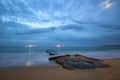 Exciting calm sea with impressive stormy clouds early morning