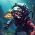 The Magnificent Underwater World: A Scuba Diver and a Giant Fish. Generative ai