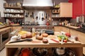 exciting kitchen with variety of ingredients, tools, and cooking utensils for creative culinary creation