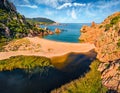 Exciting morning view of Li Cossi beach. Impressive summer scene of Costa Paradiso, Sardinia island, Italy, Europe. Sunny Mediterr