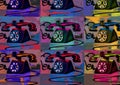 Exciting old telephone duplicated in the manner of a color Andy Warhol, mix-media concept, pop art and grunge. Artistic painting Royalty Free Stock Photo