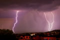 Exciting powerful flashes of lightning over the city