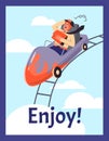 Exciting roller coaster amusement park rides banner, flat vector illustration. Royalty Free Stock Photo