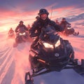 Exciting Snowmobile Ride with Rescue Team Royalty Free Stock Photo